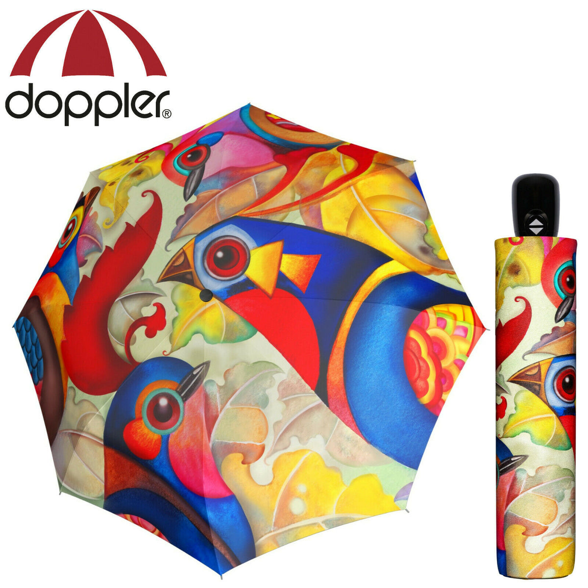 doppler Regenschirm Taschenschirm Auf Vögel Zu Automatik Birdie Motiv