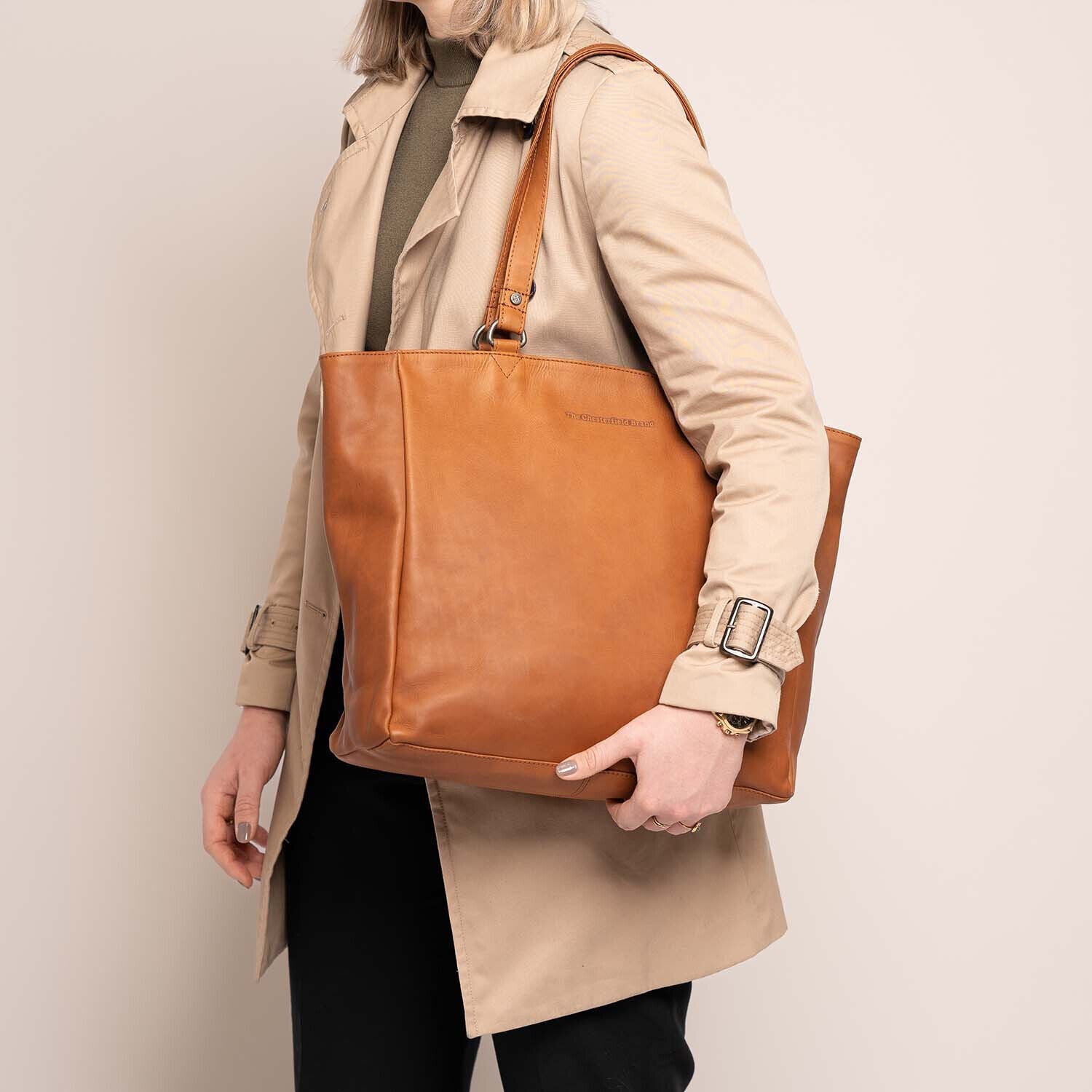 The Chesterfield Brand echt Leder Damen Shopper Handtasche Schultertasche Berlin cognac Laptopfach