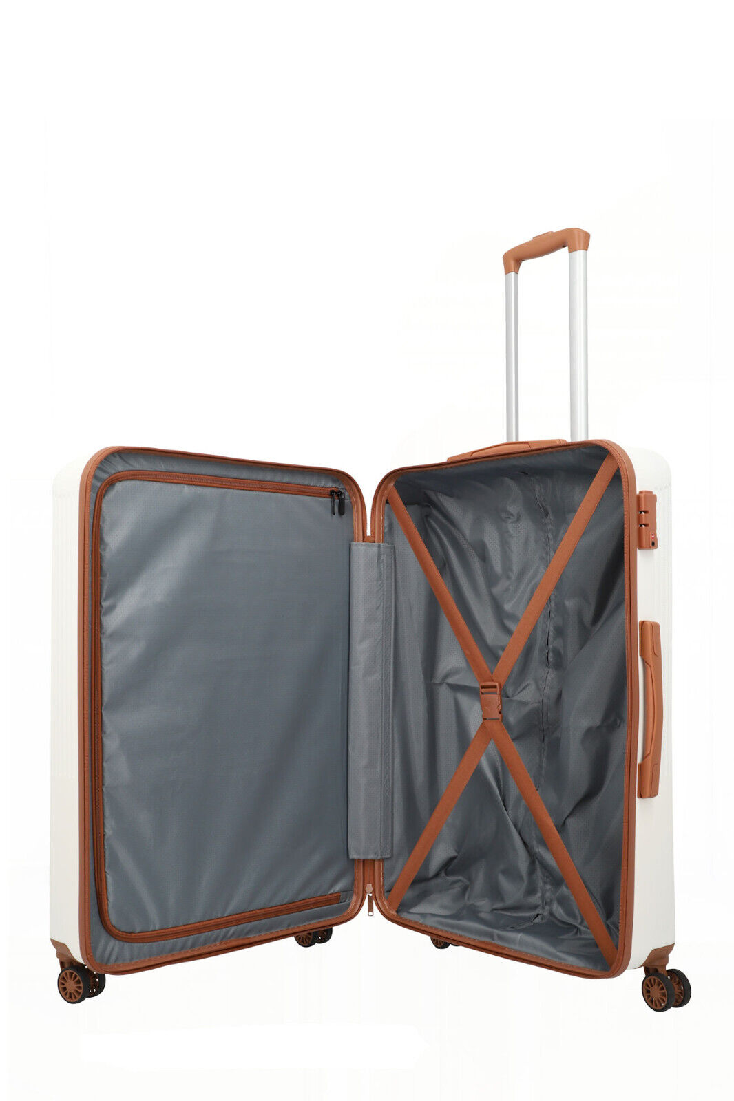 Travelite Bali Reisekoffer L Trolley Koffer 77cm 4 Rad / Rollen TSA Hartschale weiß cognac