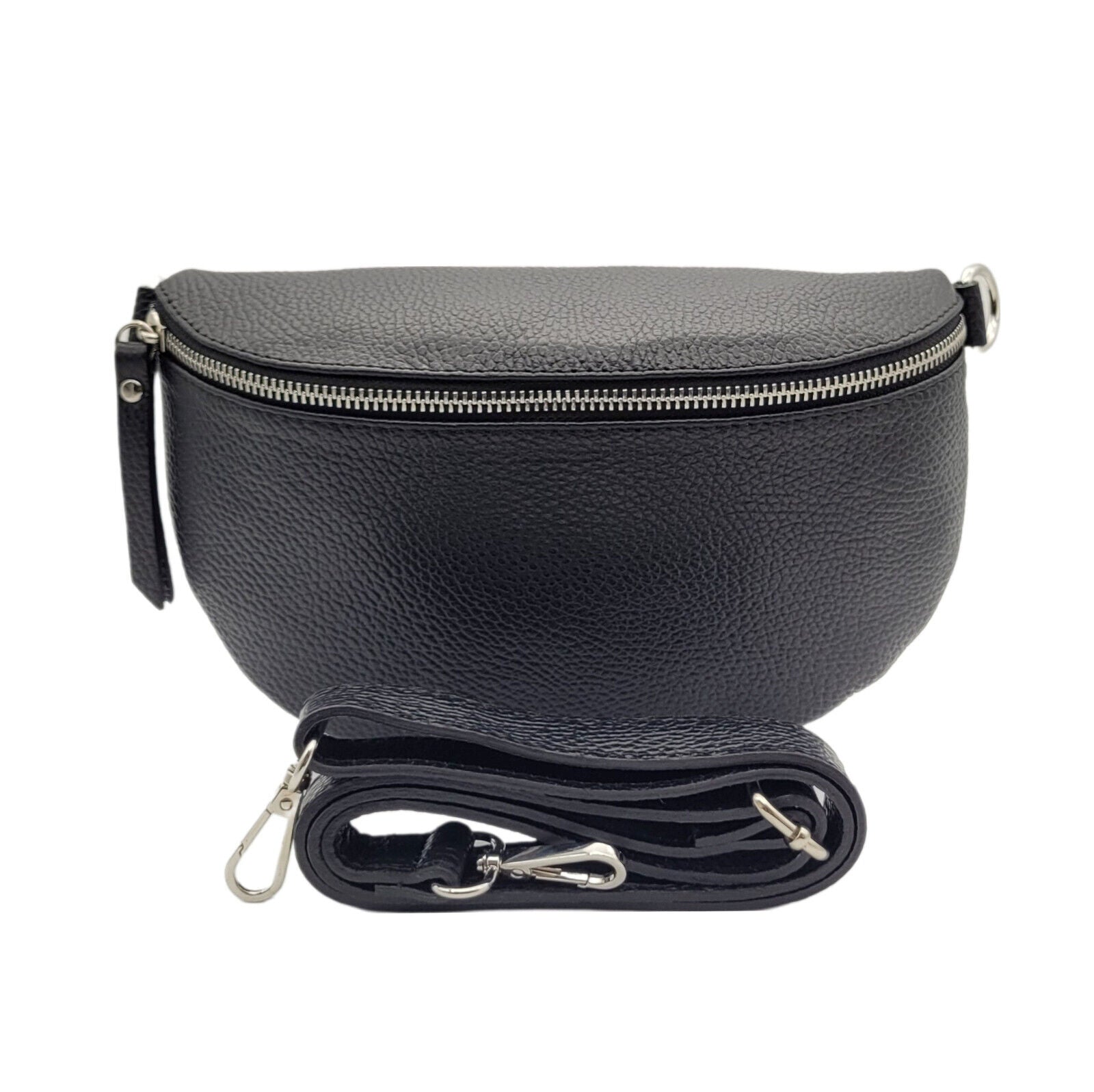 echt Leder Damen Crossbag Umhängetasche Schultertasche Handtasche made in Italy schwarz