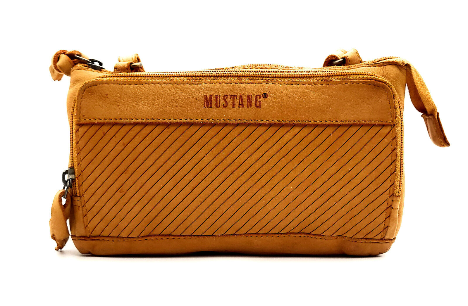 Mustang kleine echt Leder Damen Handtasche Umhängetasche "Brasilia" cognac