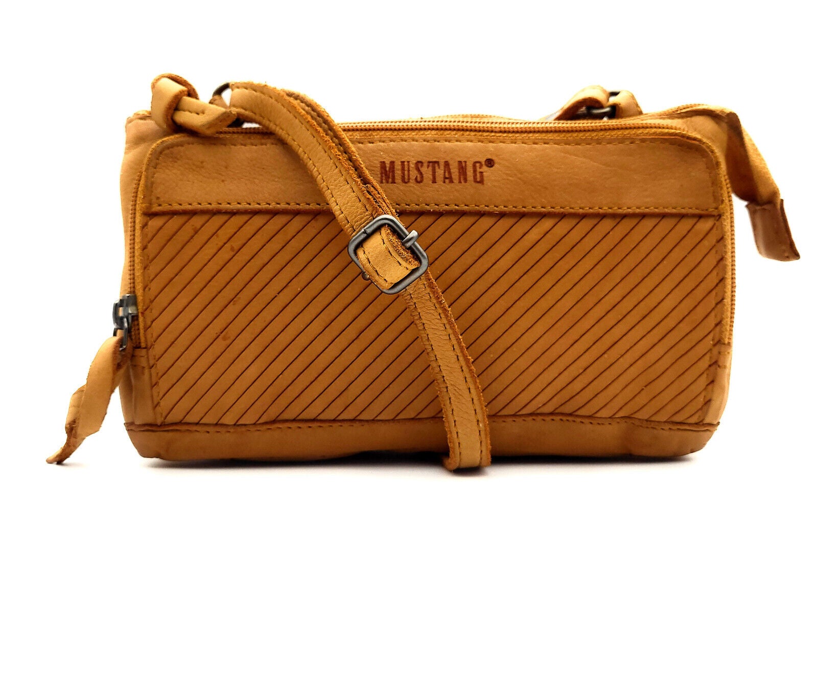 Mustang kleine echt Leder Damen Handtasche Umhängetasche "Brasilia" cognac