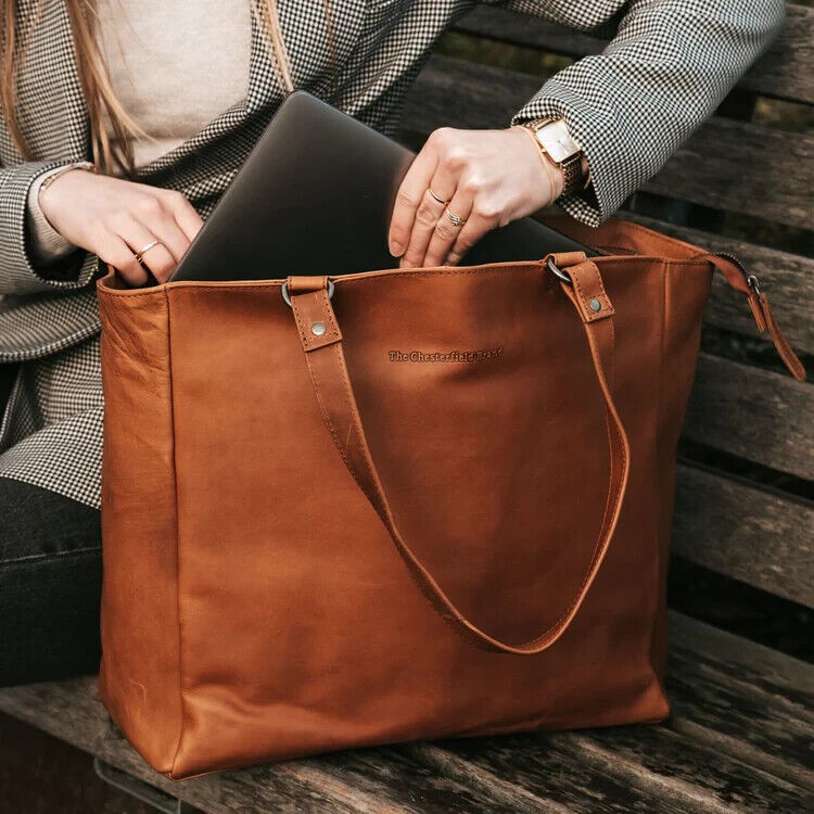 The Chesterfield Brand echt Leder Damen Shopper Handtasche Schultertasche Berlin cognac Laptopfach