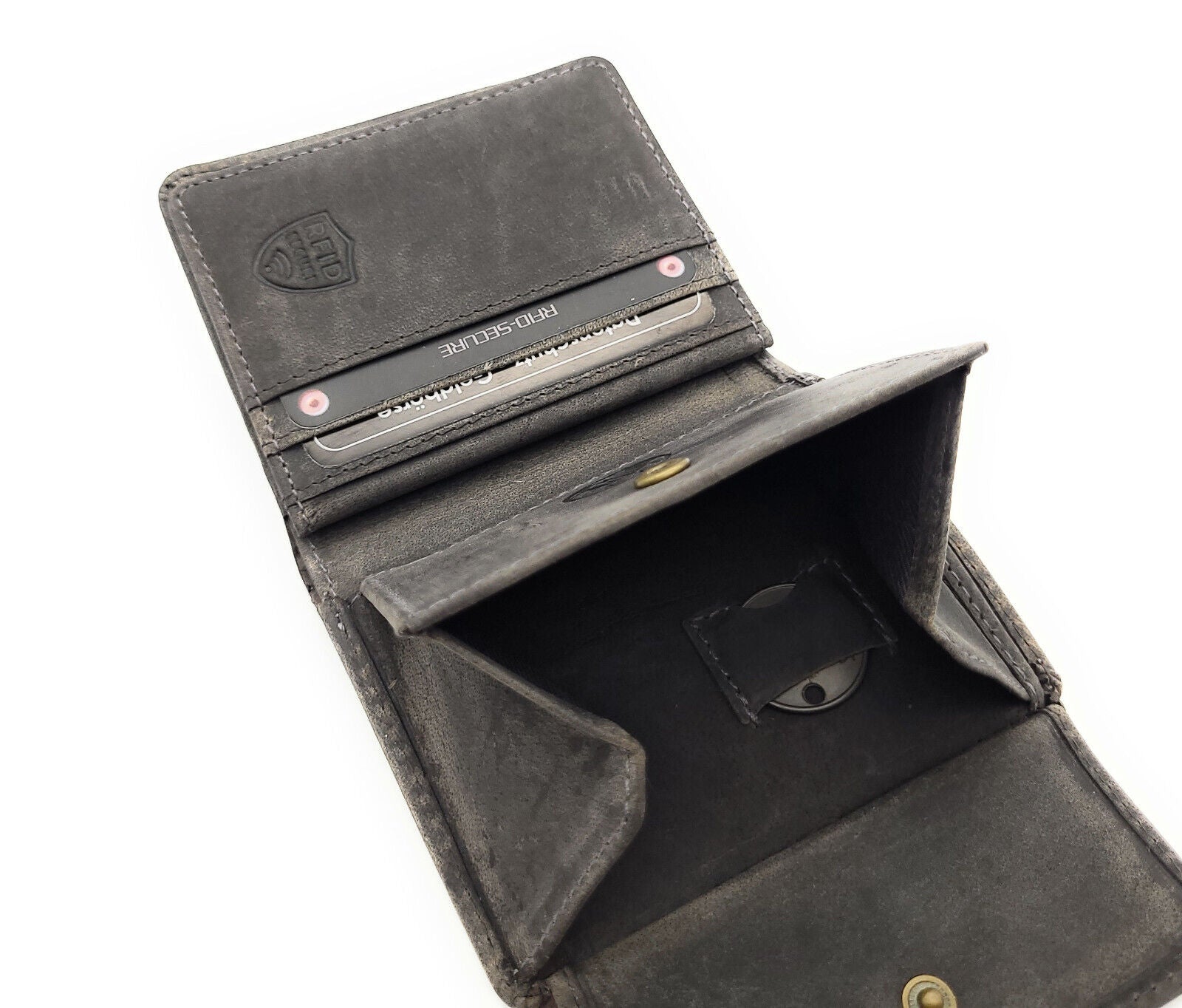 Jockey Club echt Leder Mini Geldbörse Portemonnaie mit RFID NFC Schutz Husky vintage braun