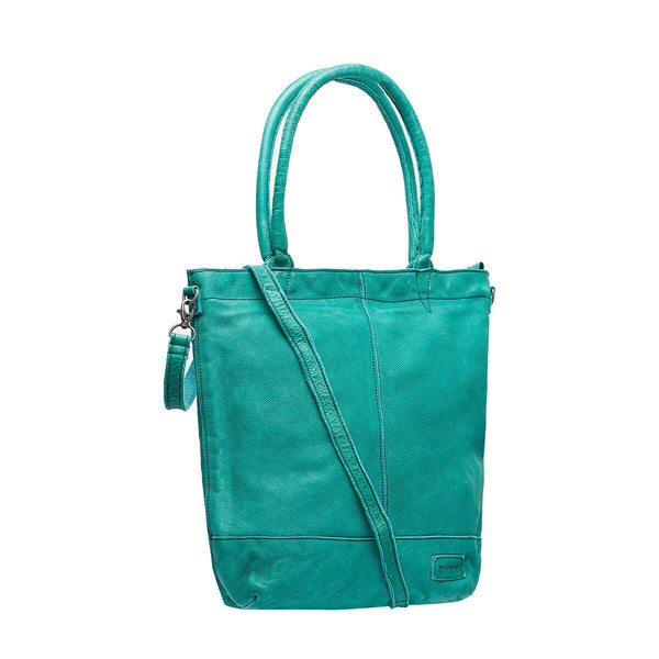 Justified Bags echt Leder Damen Shopper Handtasche Lederhenkel und abnehmbarer Schultergurt Amber türkis
