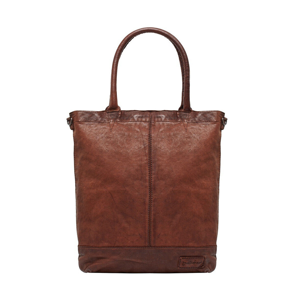 Justified Bags echt Leder Damen Shopper Handtasche Lederhenkel und abnehmbarer Schultergurt Amber dunkelbraun