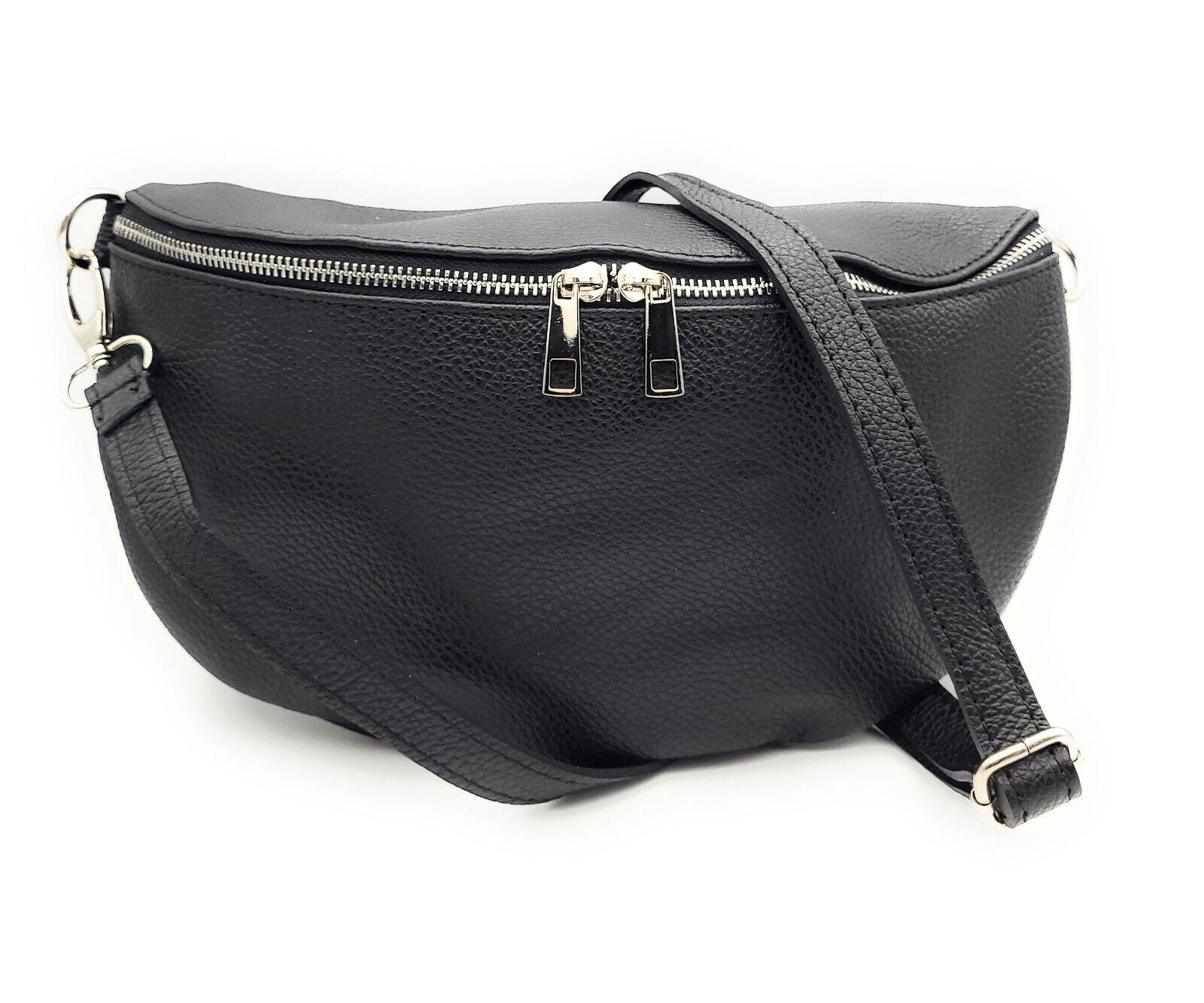 echt Leder XL Damen Crossbag Umhängetasche Schultertasche Handtasche made in Italy schwarz