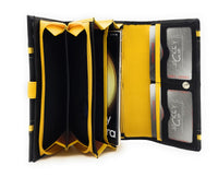 Jockey Club XL echt Leder Damen Geldbörse Portemonnaie 16 Kartenfächer mit RFID Schutz Fach für Smartphones schwarz gelb