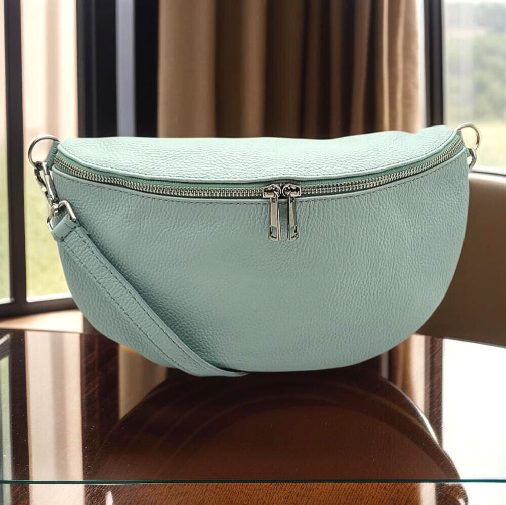 echt Leder XL Damen Crossbag Umhängetasche Schultertasche Handtasche made in Italy mint grün