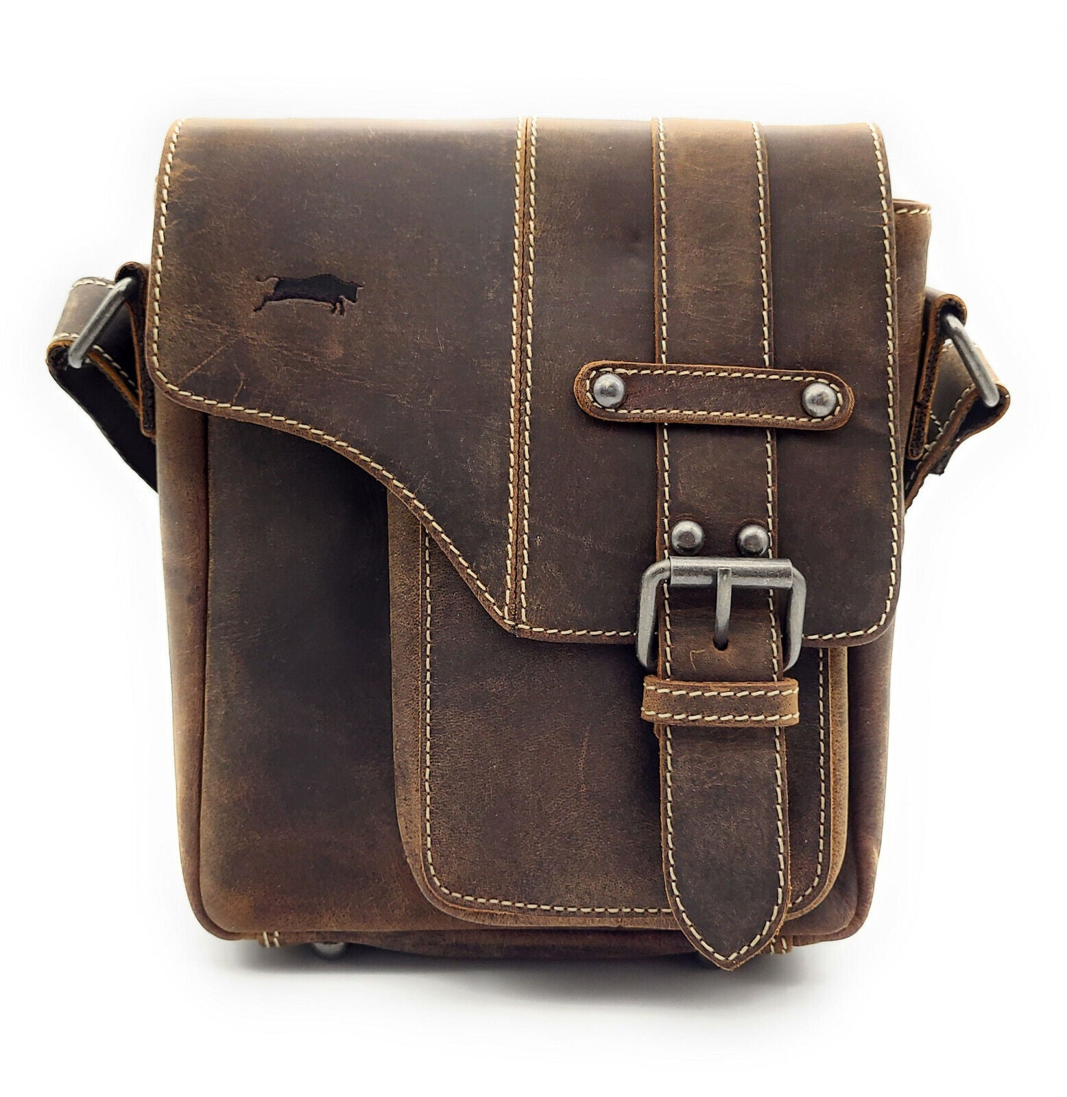 Ven Tomy Büffelleder Damen Herren Umhängetasche Messenger-Bag Handtasche braun