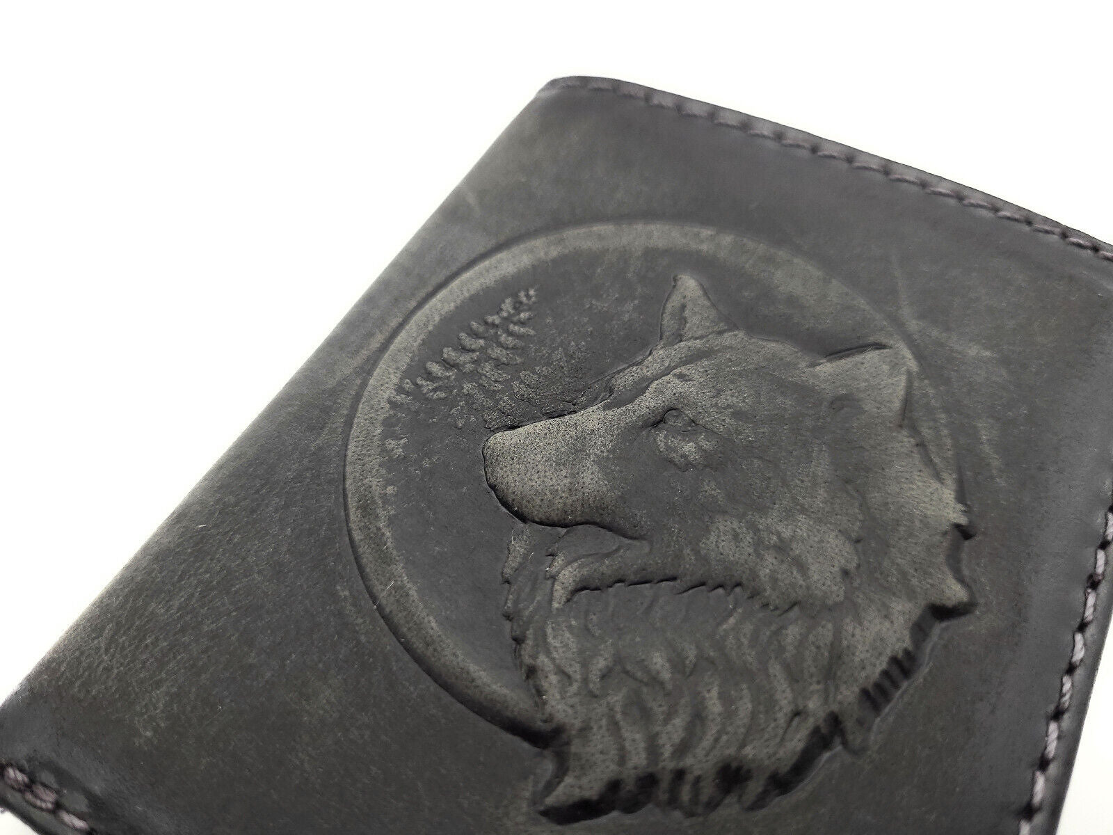 Jockey Club echt Leder Mini Geldbörse Portemonnaie 3D Wolf mit RFID NFC Schutz