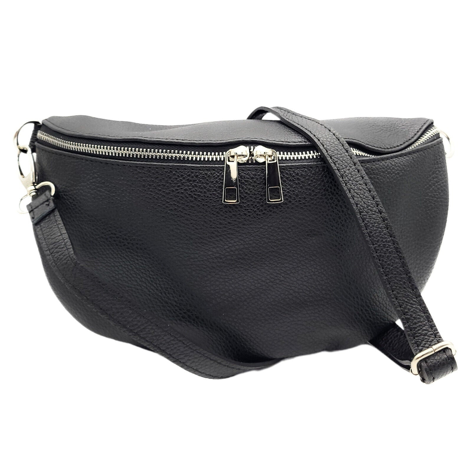 echt Leder XL Damen Crossbag Umhängetasche Schultertasche Handtasche made in Italy schwarz