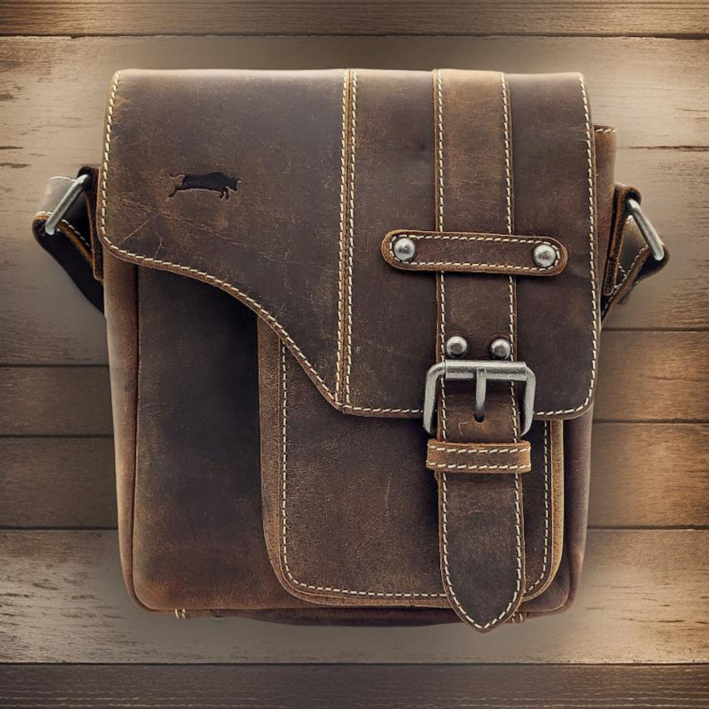 Ven Tomy Büffelleder Damen Herren Umhängetasche Messenger-Bag Handtasche braun