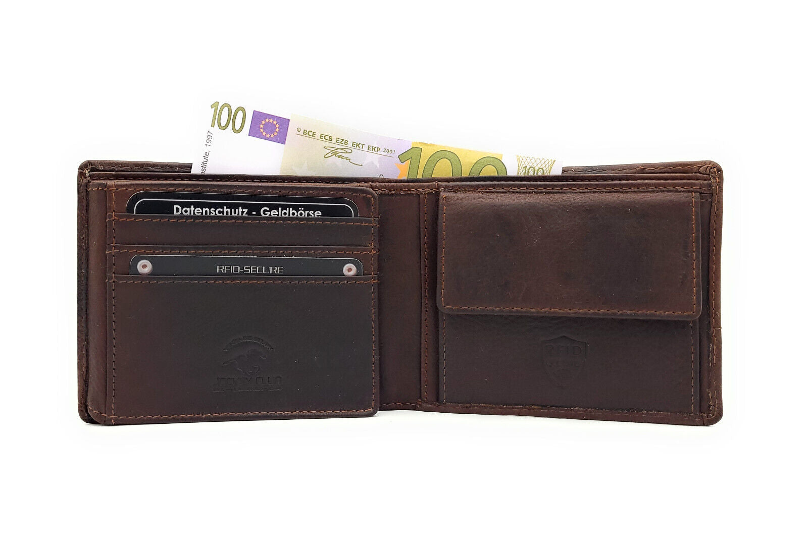 Jockey Club echt Leder Geldbörse Portemonnaie Vintage mit RFID Schutz dunkelbraun