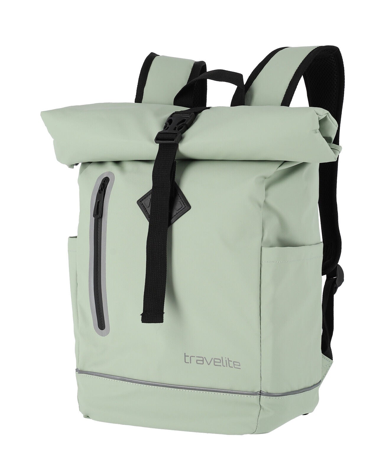 Travelite Rollup Fahrrad Rucksack Kurierrucksack Daypack aus wasserfester Plane mit Reflektoren pastell grün