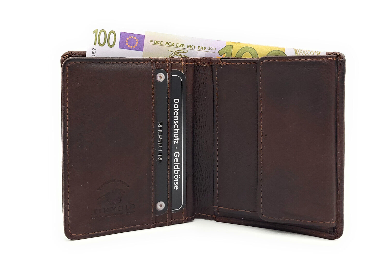 Jockey Club echt Leder Mini Geldbörse Portemonnaie Vintage mit RFID Schutz braun