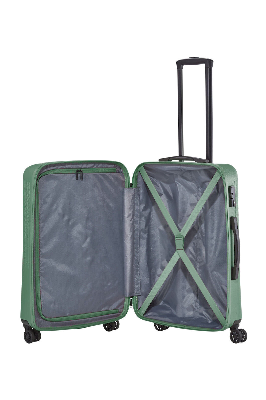 Travelite Bali Reisekoffer M Trolley 67cm 4 Rad Rollen TSA Hartschale grün