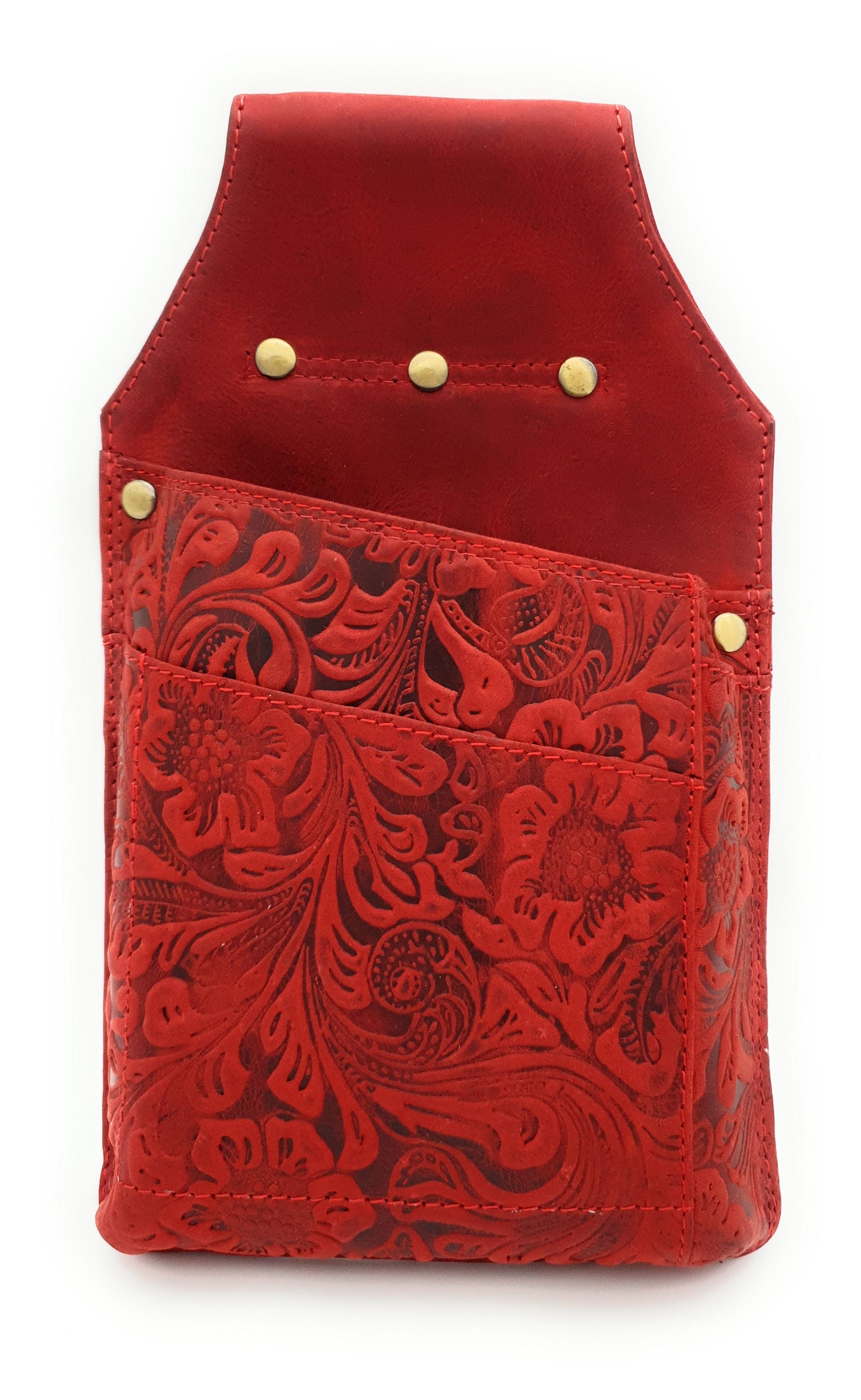 Jockey Club echt Leder Kellnertasche Kellner Holster Köcher Vollrindleder geprägt floral rot