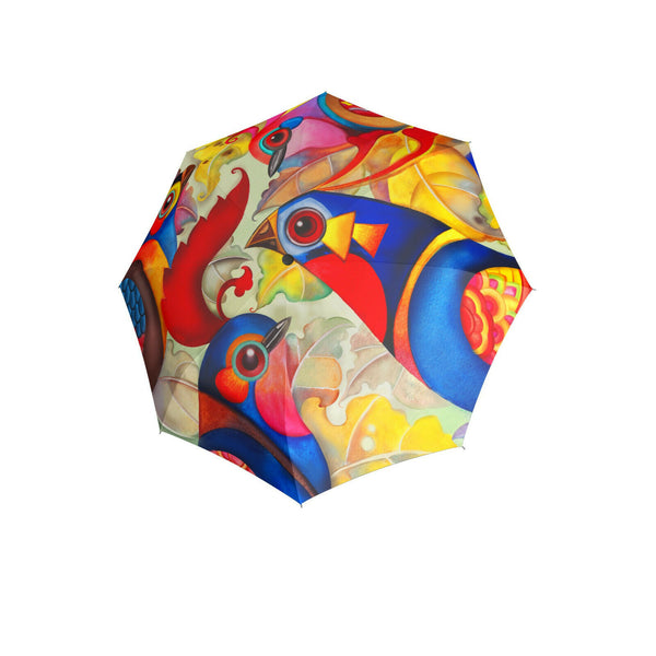 doppler Regenschirm Zu Birdie Motiv Vögel Auf Automatik Taschenschirm
