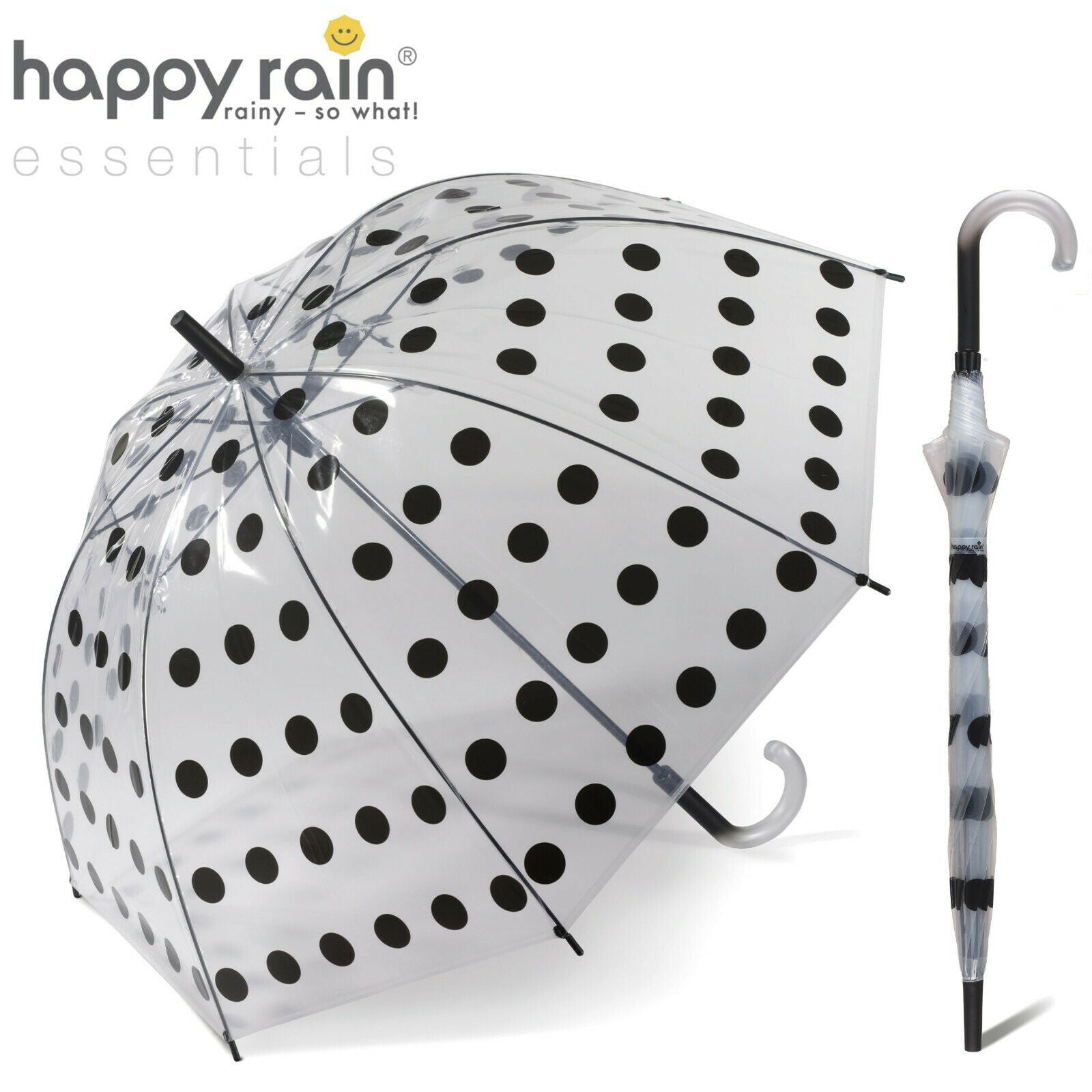 Regenschirm transparent durchsichtig Glockenschirm big dots happy rain schwarz