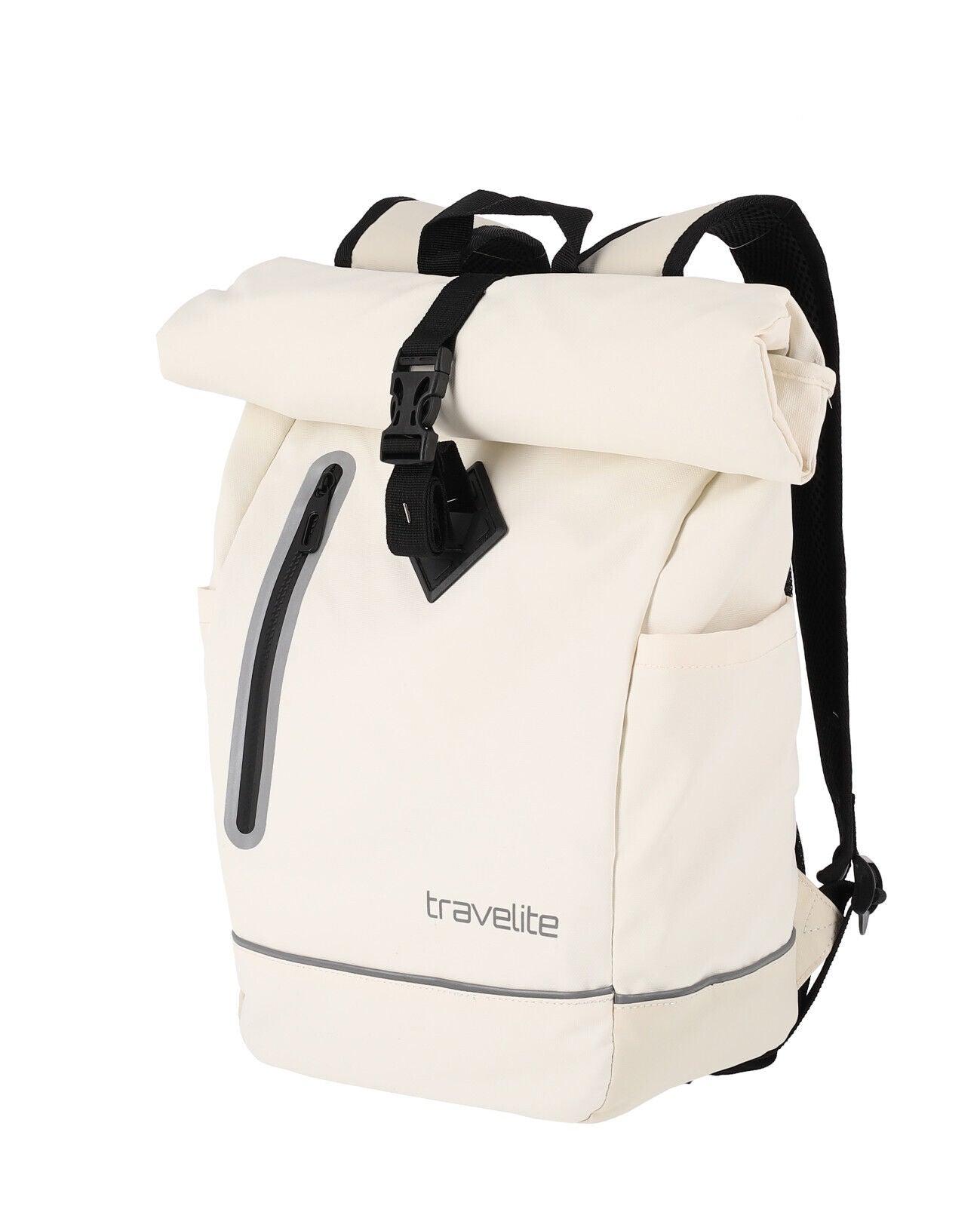 Travelite Rollup Fahrrad Rucksack Kurierrucksack Daypack aus wasserfester Plane mit Reflektoren creme weiß