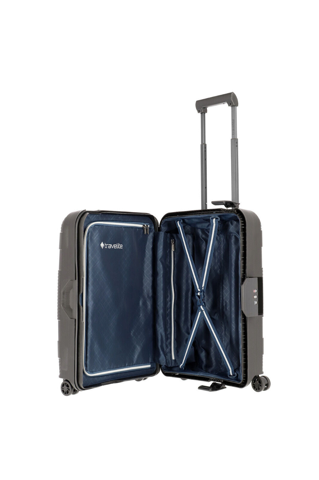 Travelite Korfu Reisekoffer S Trolley Rahmen Koffer 55cm 4 Rad / Rollen TSA Handgepäck schwarz