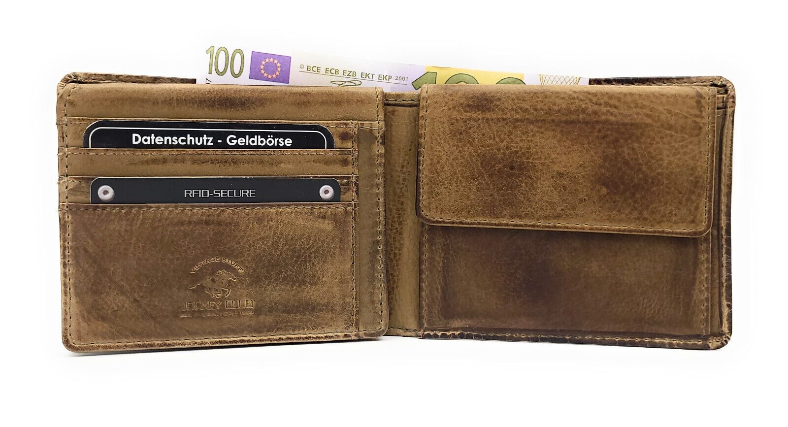 Jockey Club echt Leder Geldbörse Portemonnaie Vintage mit RFID Schutz taupe