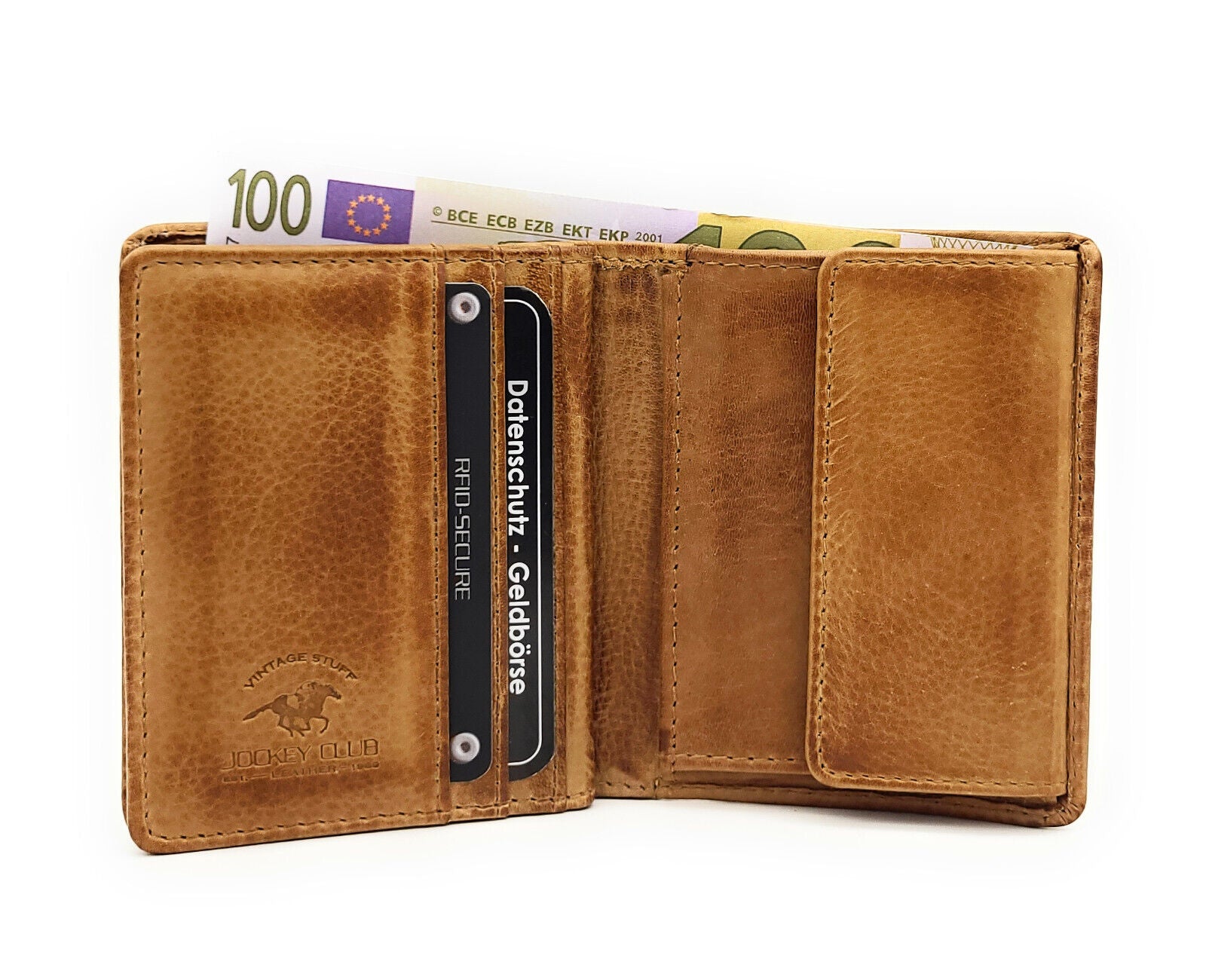 Jockey Club echt Leder Mini Geldbörse Portemonnaie Vintage mit RFID Schutz cognac braun