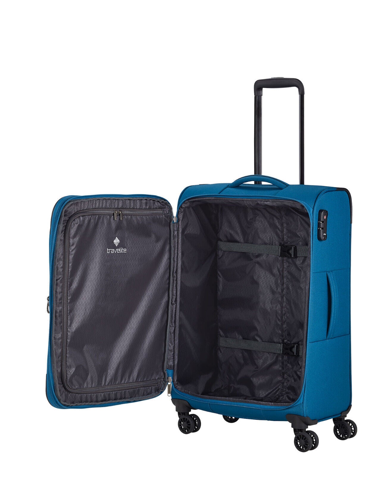 Travelite Chios Reisekoffer M Trolley Koffer 67cm 4 Rad / Rollen Dehnfalte TSA petrol